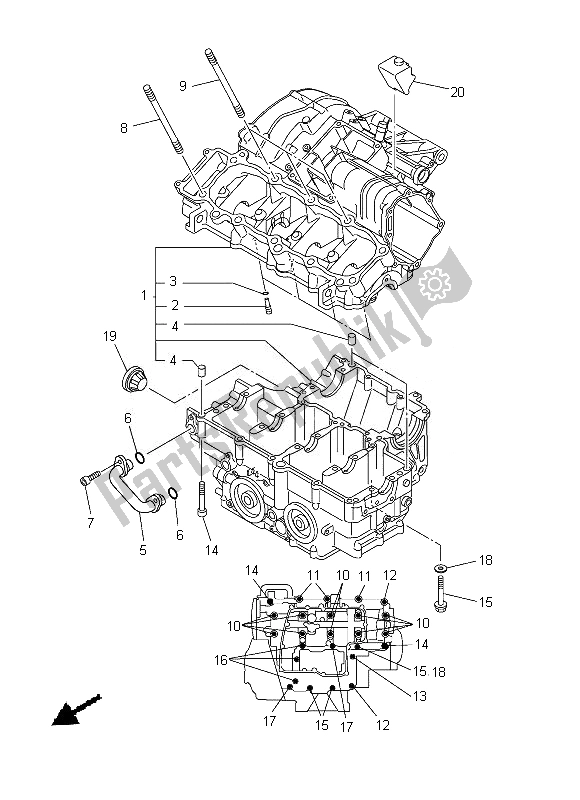 All parts for the Crankcase of the Yamaha FZ8 N 800 2013