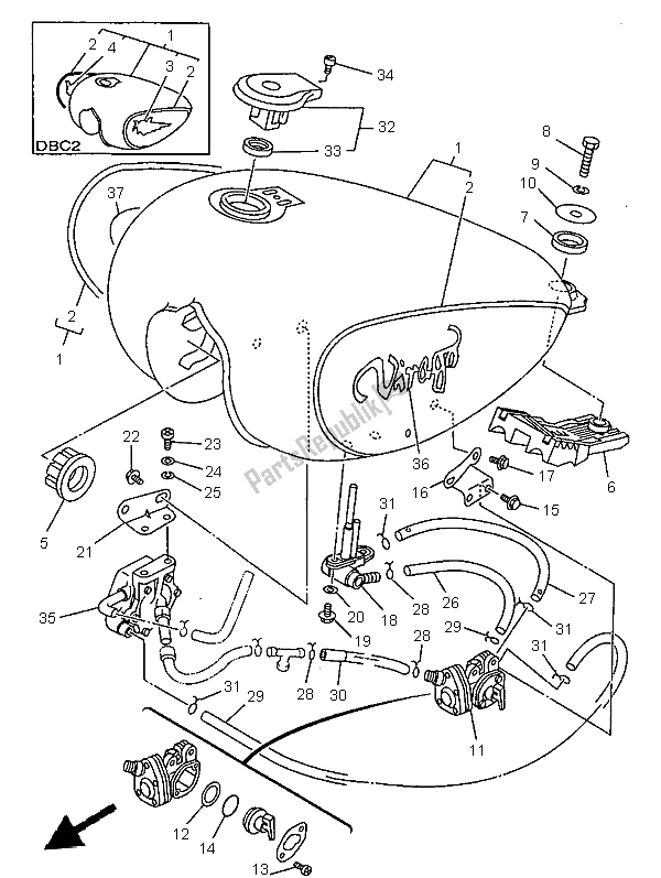 Todas as partes de Tanque De Combustível do Yamaha XV 125 1997
