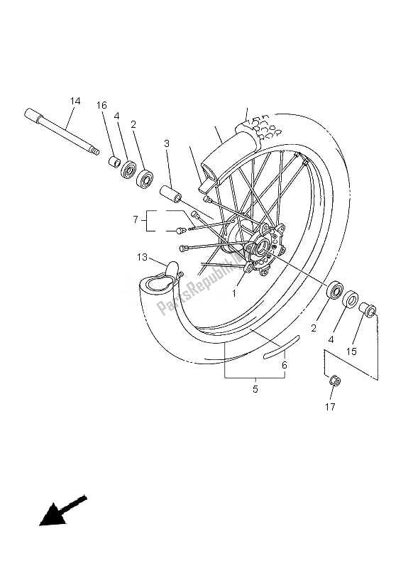 All parts for the Front Wheel of the Yamaha YZ 250F 2013