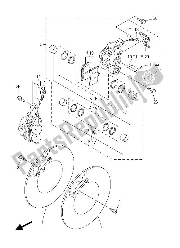 All parts for the Front Brake Caliper of the Yamaha FZ8 NA 800 2015