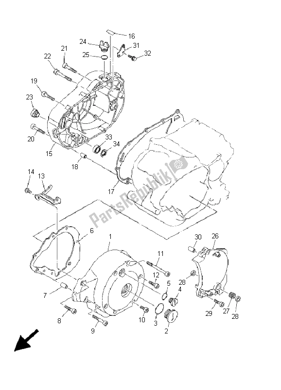 All parts for the Crankcase Cover 1 of the Yamaha XVS 125 Dragstar 2001