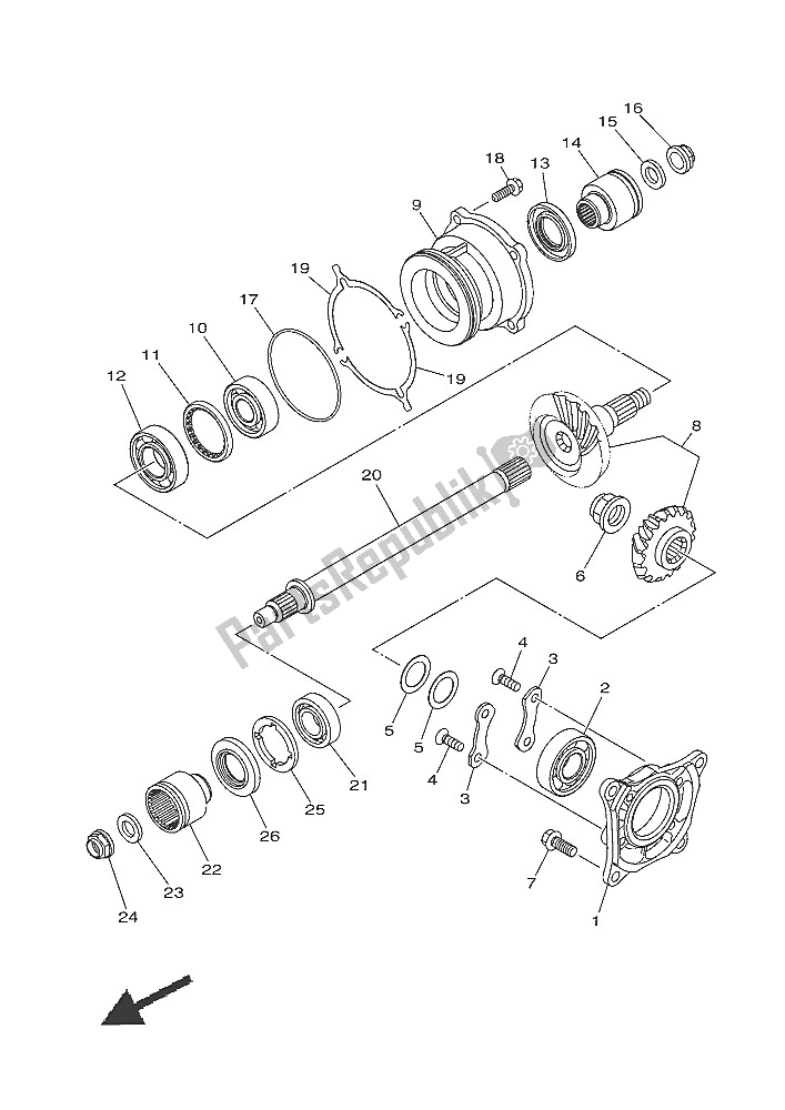 All parts for the Middle Drive Gear of the Yamaha YFM 700 FWA Grizzly 4X4 2016