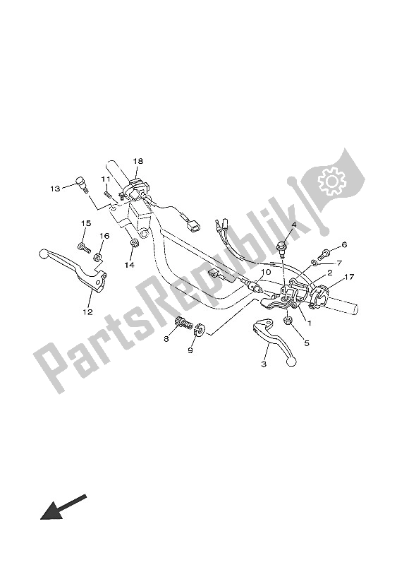 All parts for the Handle Switch & Lever of the Yamaha TT R 125 LWE 2016