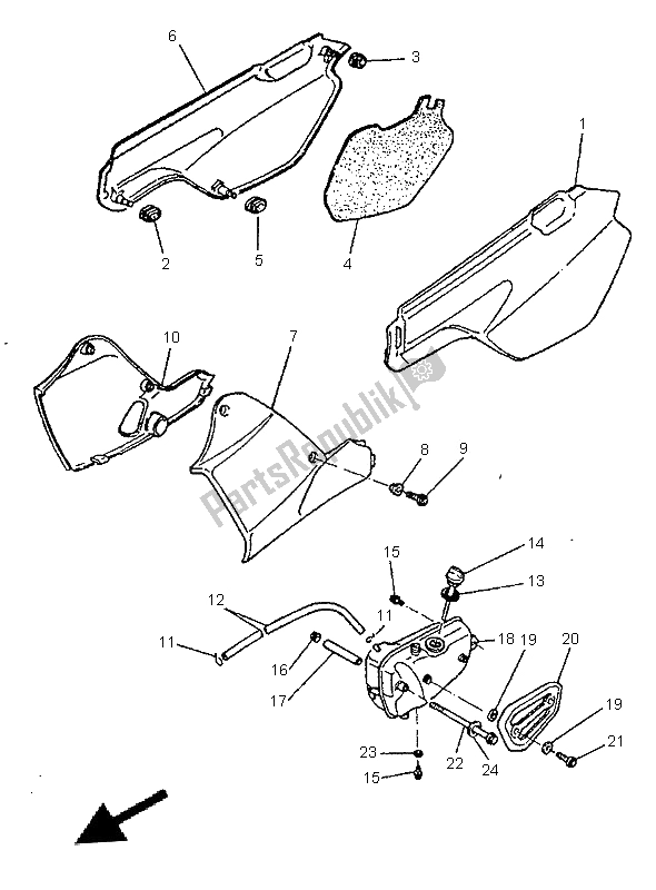 All parts for the Side Cover & Oil Tank of the Yamaha TT 600E 1996