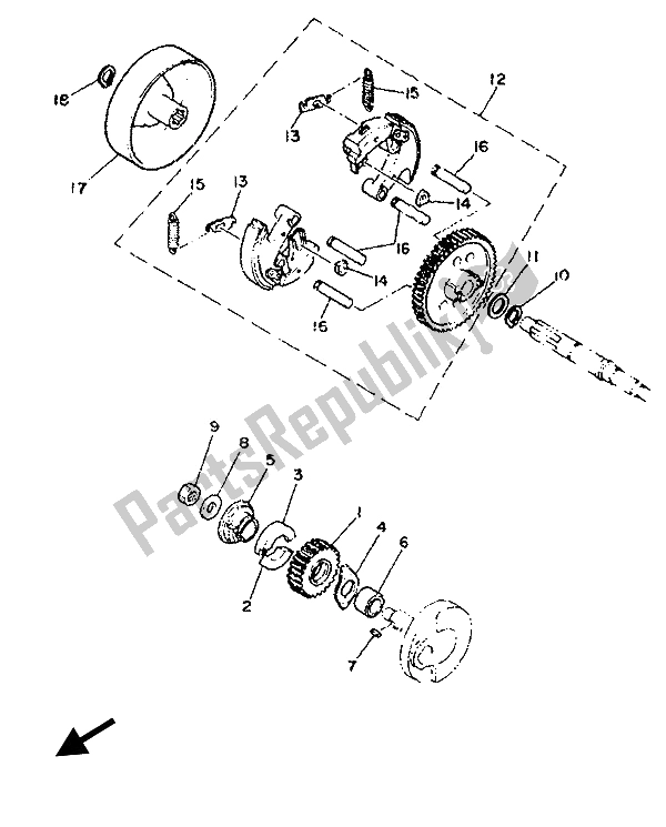 All parts for the Clutch of the Yamaha PW 50 1993