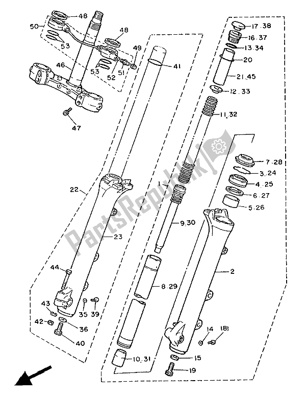 All parts for the Alternate (front Fork) of the Yamaha XV 1000 Virago 1986 All parts for the Alternate (front Fork) of the Yamaha XV 1000 Virago 1986
