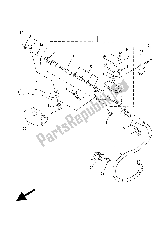 All parts for the Front Master Cylinder of the Yamaha YZ 125 1997