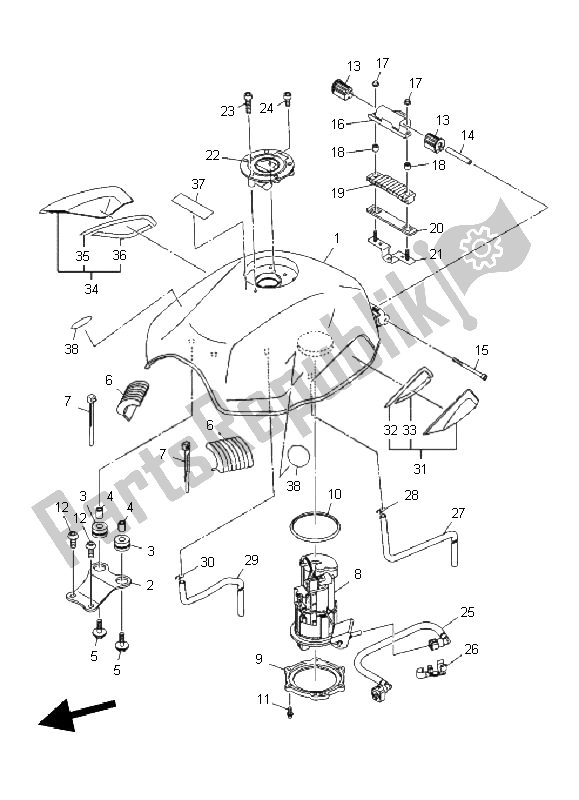 Alle onderdelen voor de Benzinetank van de Yamaha XJ6 FA 600 2011