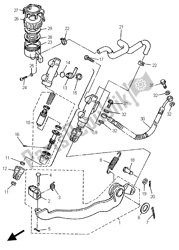 All parts for the Rear Master Cylinder of the Yamaha XT 600E 1999