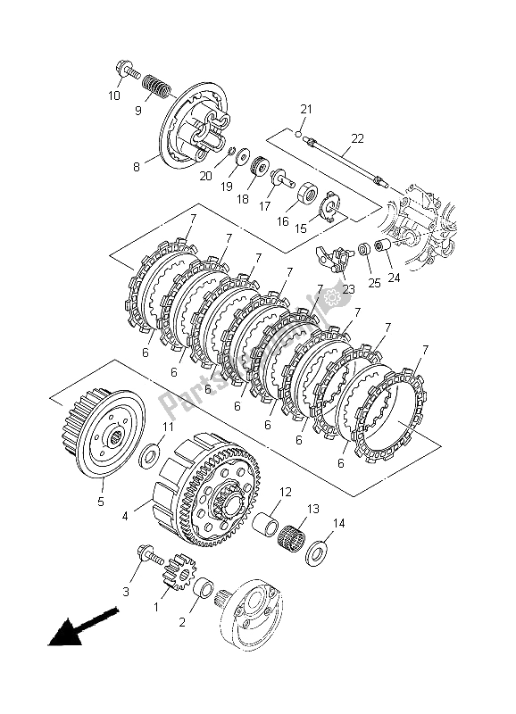 All parts for the Clutch of the Yamaha YZ 125 2012