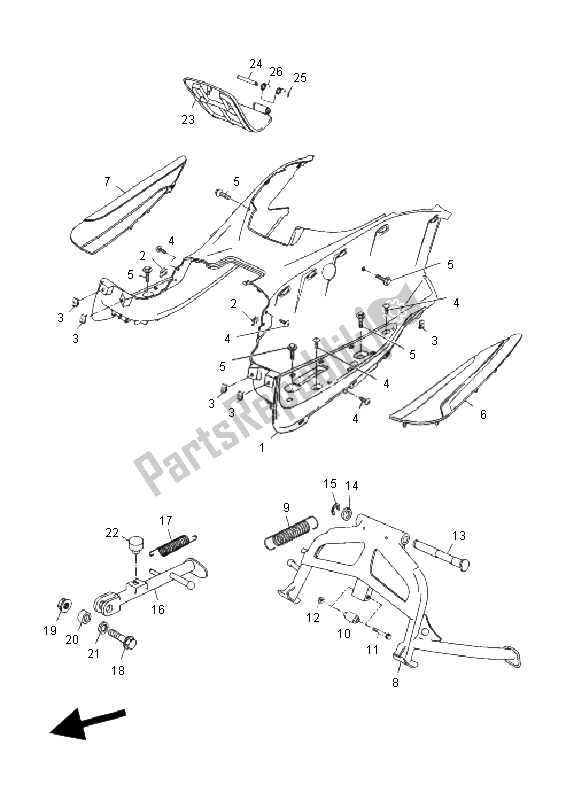 All parts for the Stand & Footrest of the Yamaha YP 250 RA X MAX 2011