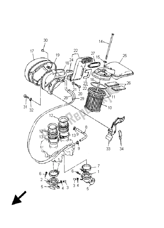 All parts for the Intake of the Yamaha XV 535 Virago 25 KW 2001