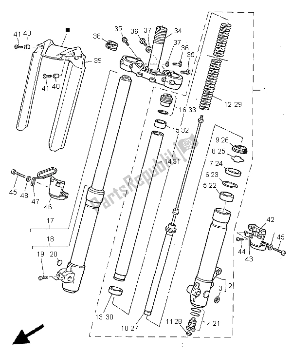 Toutes les pièces pour le Fourche Avant du Yamaha TT 600R 1999