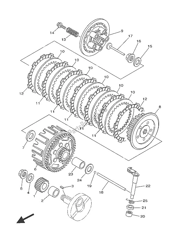 All parts for the Clutch of the Yamaha YZ 85 LW 2016