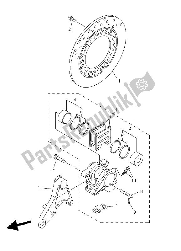 All parts for the Rear Brake Caliper of the Yamaha XJR 1300 2007