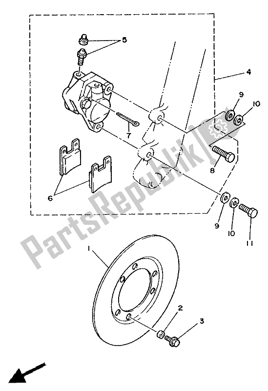 All parts for the Front Brake Caliper of the Yamaha TY 250R 1991 All parts for the Front Brake Caliper of the Yamaha TY 250R 1991
