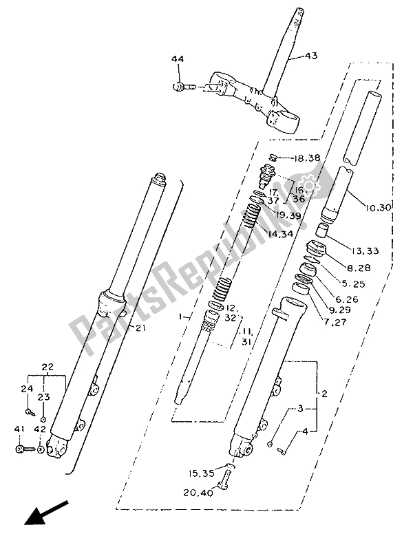 All parts for the Front Fork of the Yamaha FZ 750 Genesis 1990