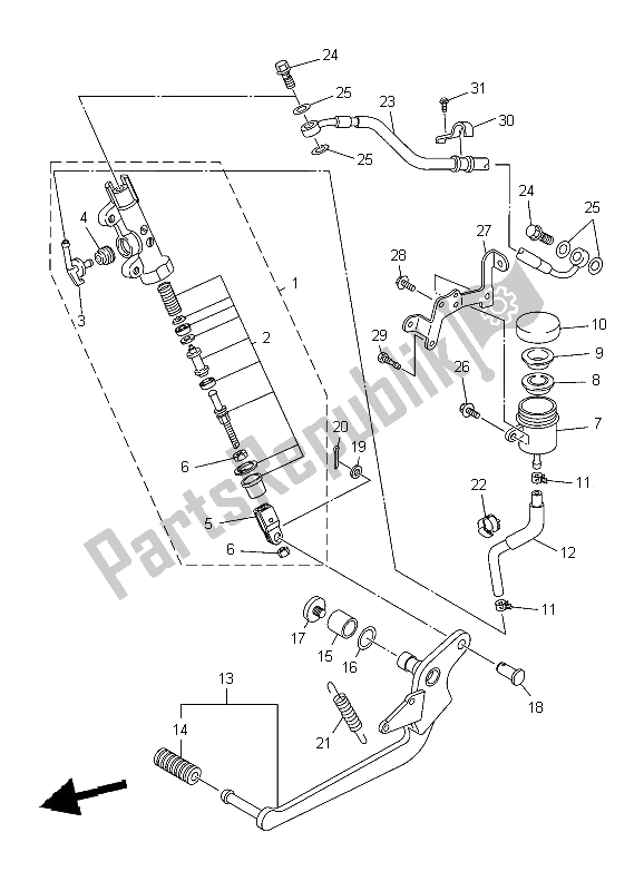 Alle onderdelen voor de Achterste Hoofdcilinder van de Yamaha XJ6 SY 600 2009