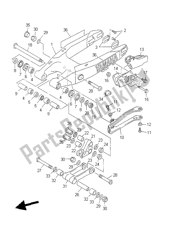 Tutte le parti per il Braccio Posteriore del Yamaha YZ 426F 2002