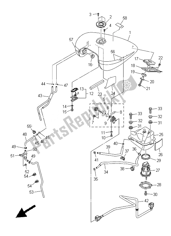 Alle onderdelen voor de Benzinetank van de Yamaha XVS 1300A 2014