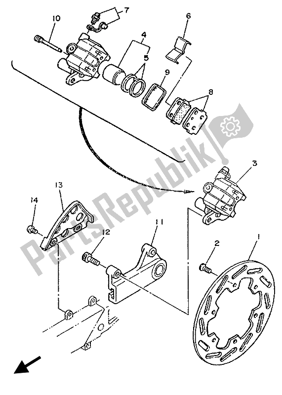 Toutes les pièces pour le étrier De Frein Arrière du Yamaha YZ 250 1989