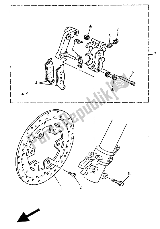 All parts for the Front Brake Caliper of the Yamaha TT 600E 1996