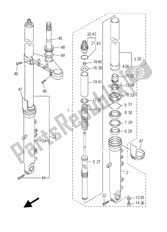 All parts for the Front Fork of the Yamaha YZF R6 600 2003