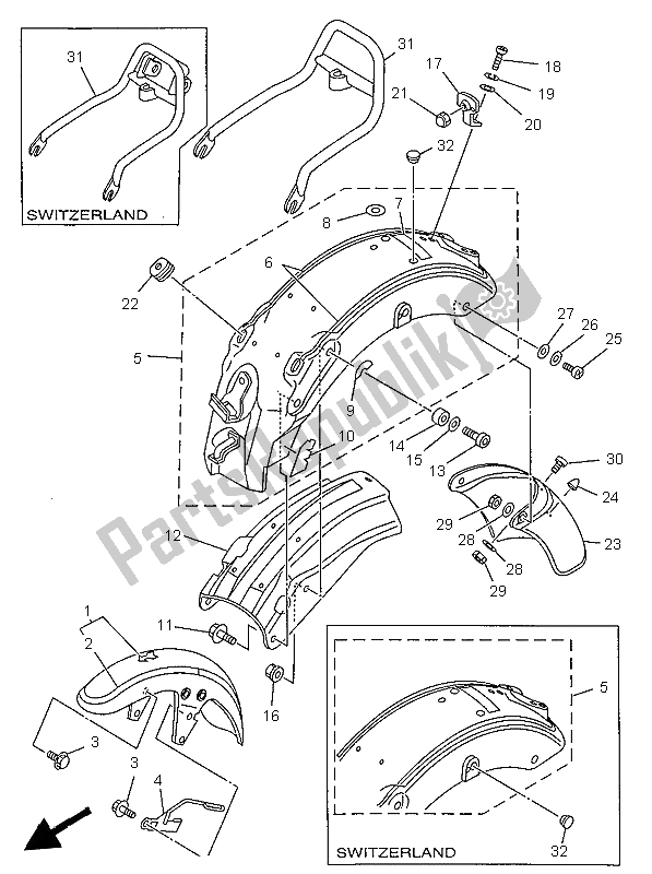 Tutte le parti per il Parafango del Yamaha XV 250 S Virago 1997