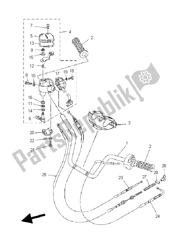 All parts for the Steering Handle & Cable of the Yamaha YFM 350F Grizzly 4X4 IRS 2010