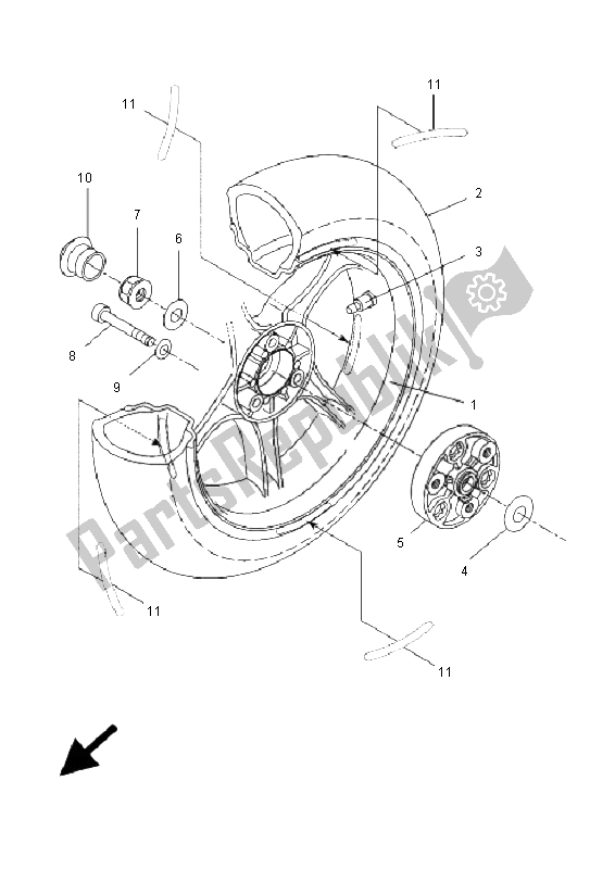 All parts for the Rear Wheel of the Yamaha YQ 50L Aerox Replica 2005