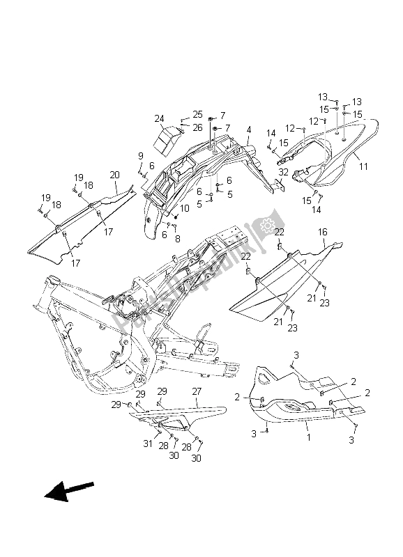 All parts for the Rear Body of the Yamaha XT 125R 2006