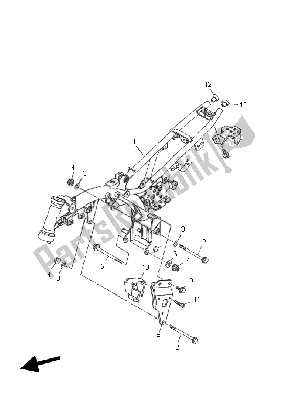 All parts for the Frame of the Yamaha TT R 50E 2010