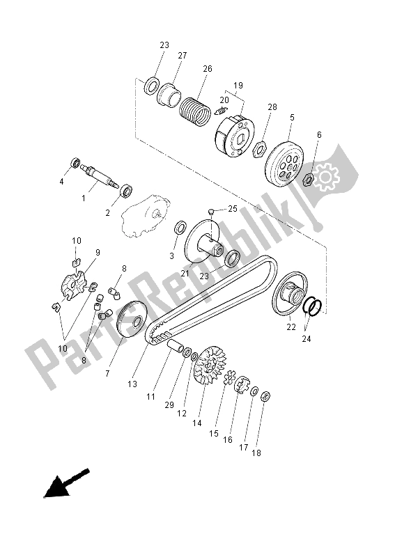 All parts for the Clutch of the Yamaha YN 50 2014