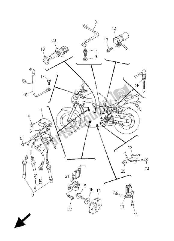 Wszystkie części do Elektryczny 1 Yamaha FZ6 N 600 2005