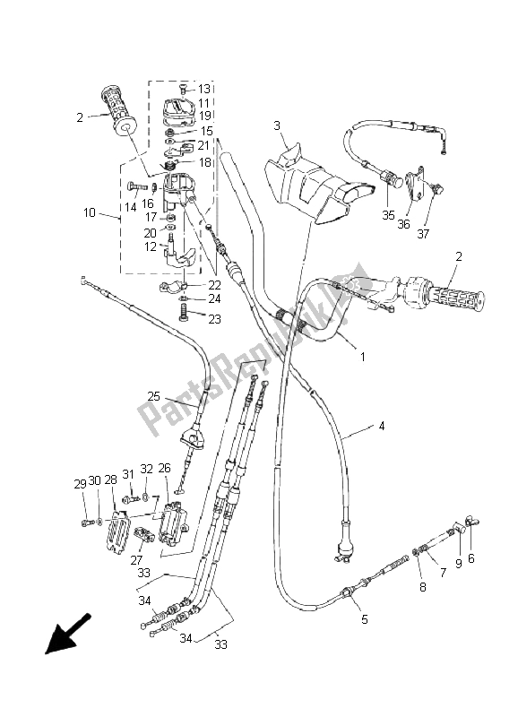 Alle onderdelen voor de Stuurhendel En Kabel van de Yamaha YFM 125 Grizzly 2008