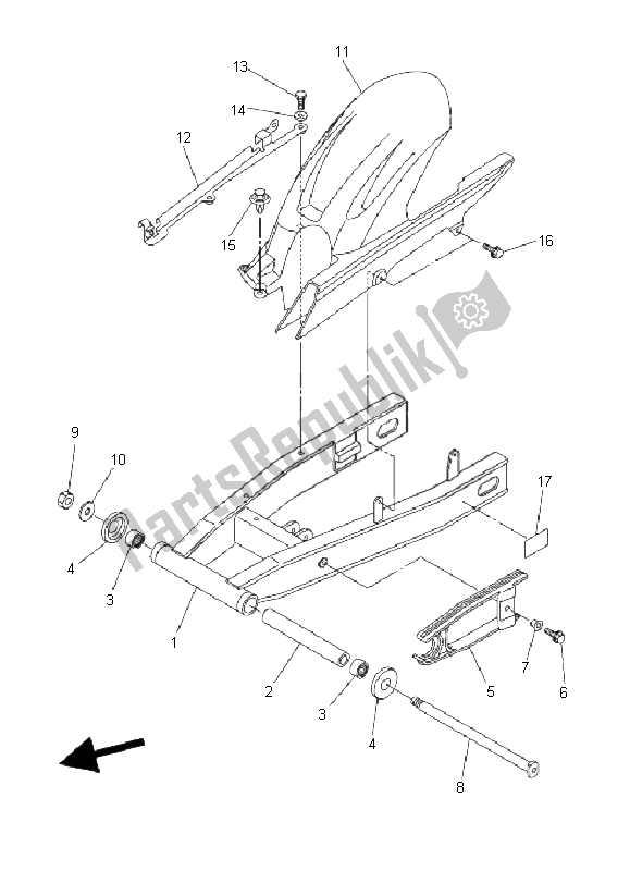 Alle onderdelen voor de Achterste Arm van de Yamaha FZ6 SA Fazer 600 2006