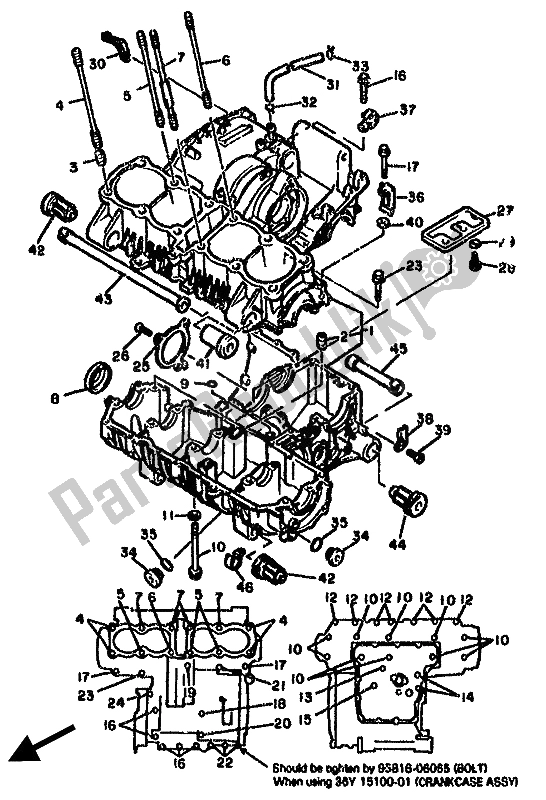 All parts for the Crankcase of the Yamaha FJ 1100 1985