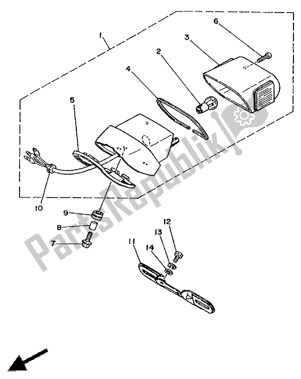 All parts for the Taillight of the Yamaha XV 250 Virago 1992