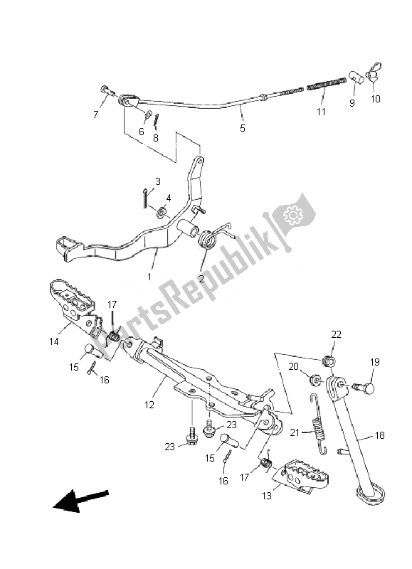 All parts for the Stand & Footrest of the Yamaha TT R 110E 2010