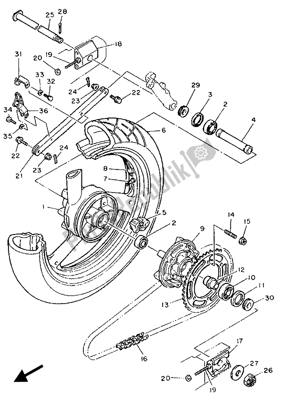 Toutes les pièces pour le Roue Arrière du Yamaha FZR 1000 1989