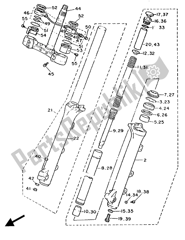 Toutes les pièces pour le Fourche Avant du Yamaha XV 1100 Virago 1989