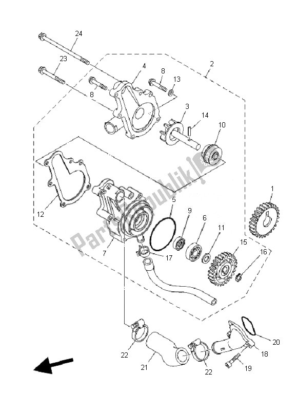 All parts for the Water Pump of the Yamaha YFM 700R 2007