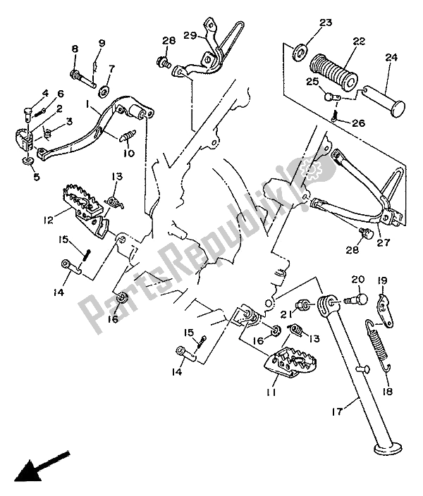 All parts for the Stand & Footrest of the Yamaha DT 125E 1991