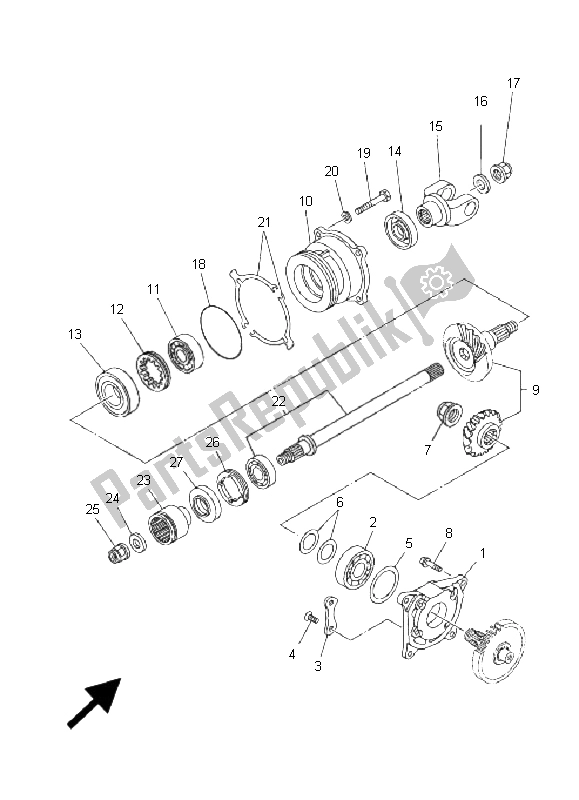 All parts for the Middle Drive Gear of the Yamaha YXR 700F Rhino 2009