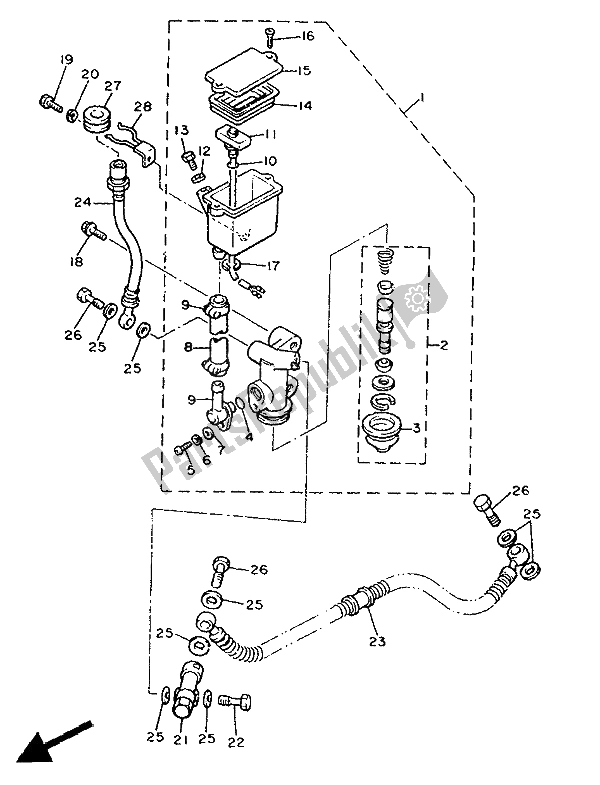 Toutes les pièces pour le Maître-cylindre Arrière du Yamaha XVZ 12 TD Venture Royal 1300 1988