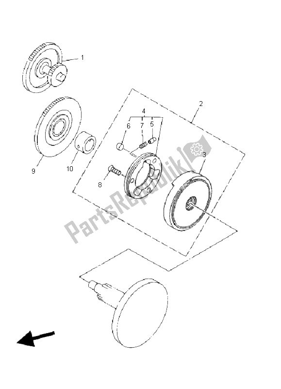 All parts for the Starter Clutch of the Yamaha YFM 80R 2005