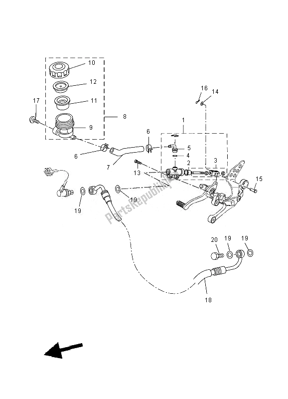 All parts for the Rear Master Cylinder of the Yamaha YZF R 125 2010