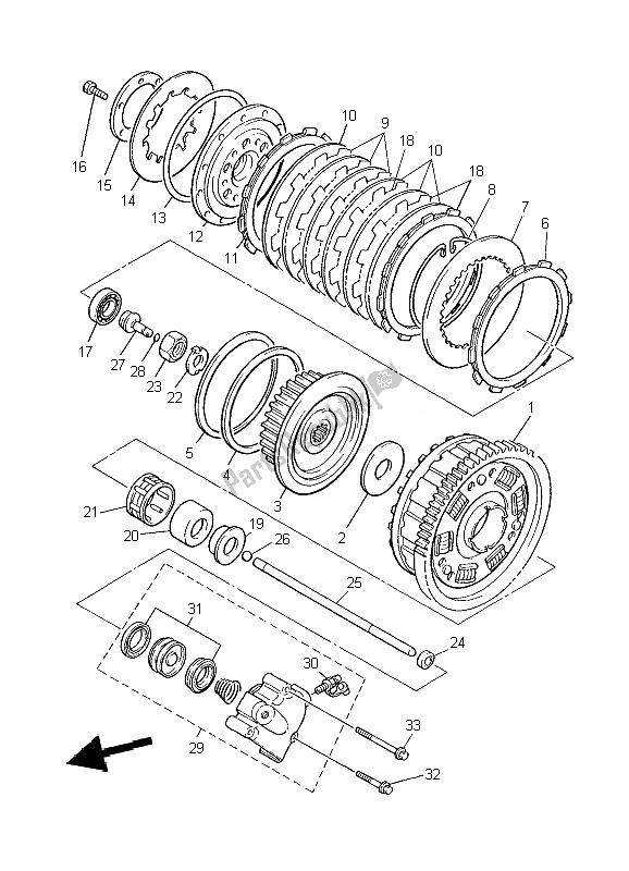 All parts for the Clutch of the Yamaha XJR 1300 2010