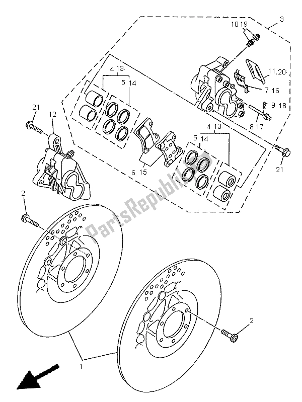 All parts for the Front Brake Caliper of the Yamaha TDM 850 1996