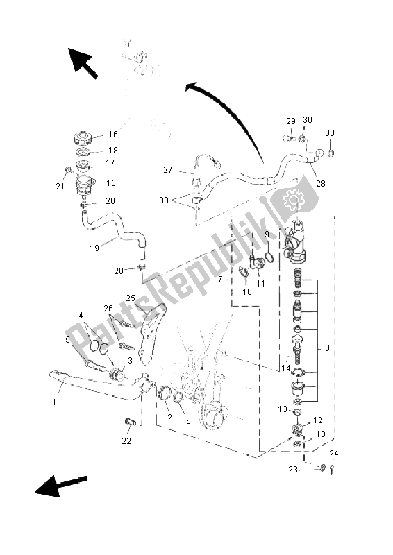 All parts for the Rear Master Cylinder of the Yamaha XT 660Z Tenere 2011